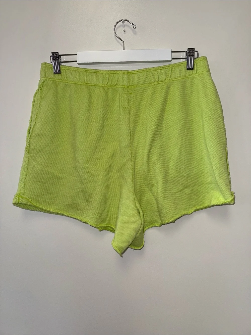Aerie (Large) Neon Green Cut Off Sweat Shorts with Pockets - Picture 4 of 5